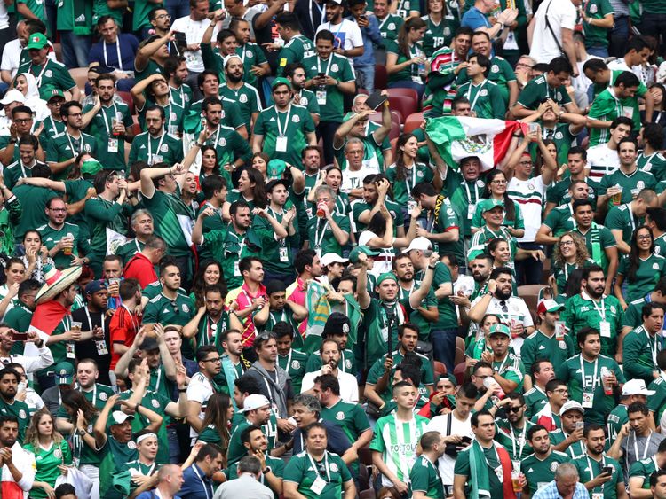 Mexico fans celebrate their win over Germany