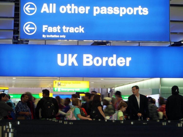 UK Border at Terminal 2 of Heathrow Airport