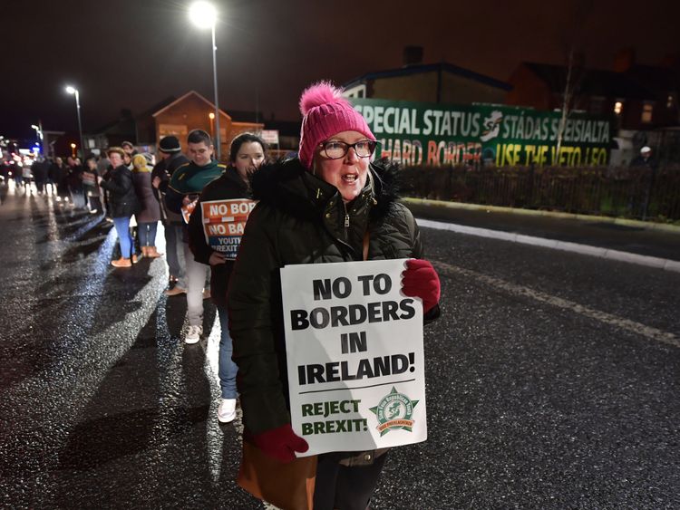 Sinn Fein hold an anti-Brexit rally on December 6, 2017 in Belfast, Northern Ireland