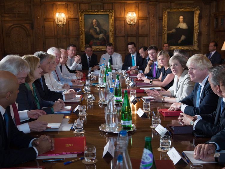 Theresa May holding a cabinet meeting at Chequers in 2016           