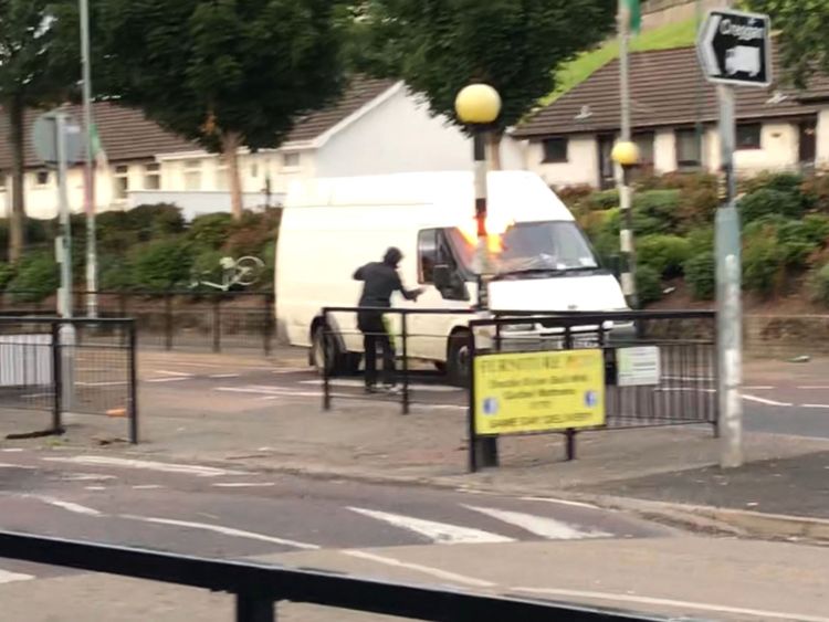 A rioter threw a petrol bomb at a van from close range in Londonderry