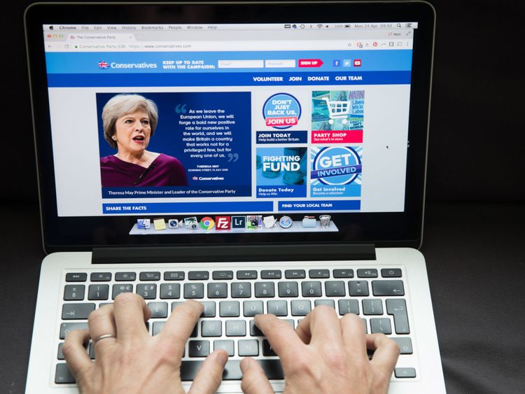 BRISTOL, UNITED KINGDOM - APRIL 24: In this photo illustration a woman looks at the Conservative party website on a laptop computer on April 24, 2017 in Bristol, England. The use of digital marketing and social media platforms such as Facebook and Twitter are likely to play and important role in the snap general election to be held on June 8. (Photo by Matt Cardy/Getty Images)