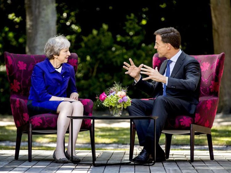 The Dutch and British PMs met as it was announced King Willem-Alexander and Queen Maxima will pay a state visit to the UK in October. Pic: Mark Rutte/Twitter