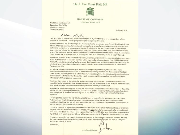 Letter from Frank Field
