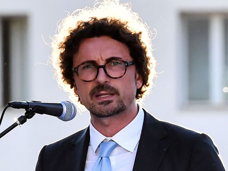 Italy&#39;s Infrastructure and Transport Minister Danilo Toninelli delivers a speech during a ceremony for the 153rd anniversary of the Italian Coast Guard (Guardia Costiera) at the command headquarters of the Italian Coast Guard Authorities in Rome, on July 18, 2018. (Photo by Andreas SOLARO / AFP) (Photo credit should read ANDREAS SOLARO/AFP/Getty Images)
