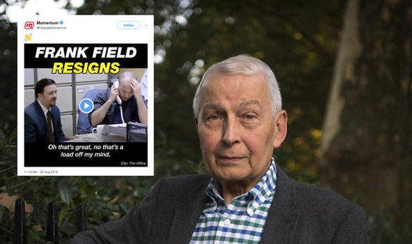 Momentum shared a 'pathetic' Tweet as Frank Field resigned 