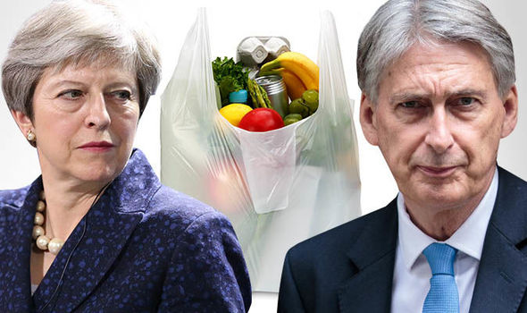Theresa may and Philip Hammond have different opinions on whether plastic bags should cost 10p