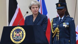 Prime Minister Theresa May during a press conference at the State House in Nairobi, Kenya 