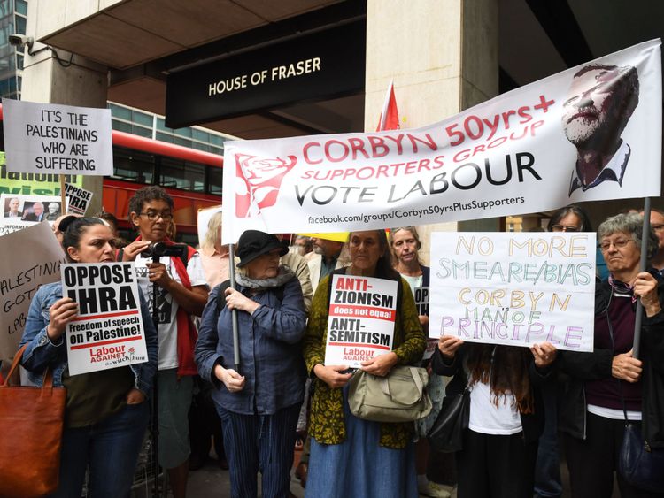 Activists outside a meeting of the Labour National Executive Committee in London which is expected to decide on whether to adopt the International Holocaust Remembrance Alliance (IHRA) definition of anti-Semitism and its examples, which has been the subject of a bitter row within the party over recent months.
