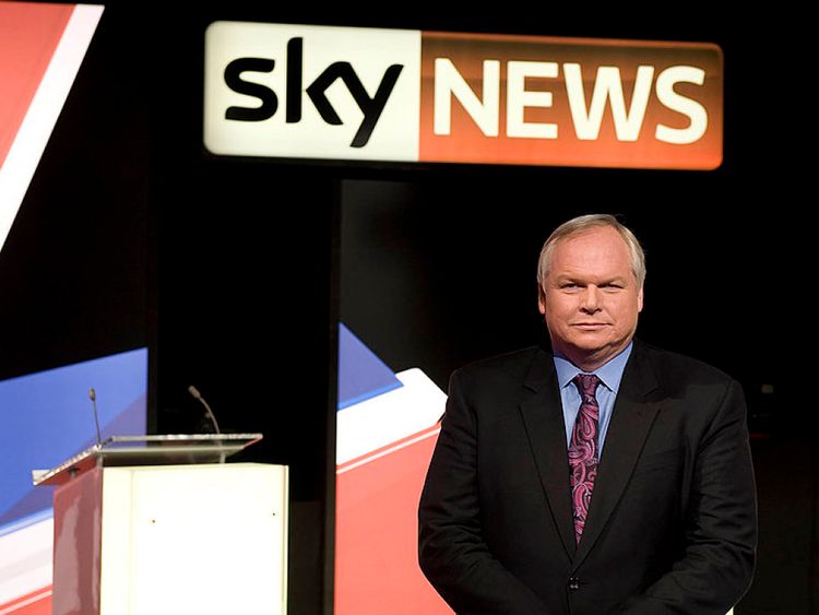 Adam Boulton awaiting the start of a live three-way election debate in 2010