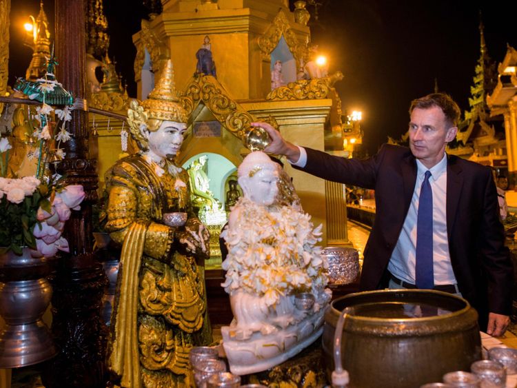 Mr Hunt has visited the Shwedagon Pagoda on his trip