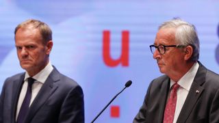 European Council President Donald Tusk and European Commission President Jean-Claude Juncker hold a news conference after the informal meeting of European Union leaders in Salzburg