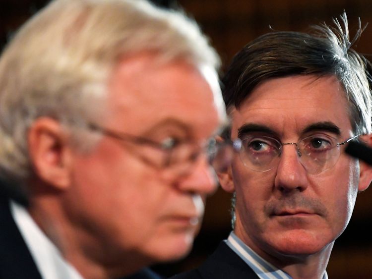 Leading Conservative Party Brexiter Jacob Rees-Mogg and David Davis, the former Sectetary of State for departing the European Union