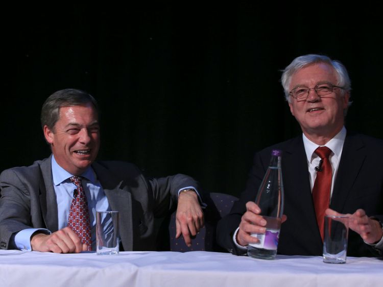 Nigel Farage and David Davis MP at a Leave Means Leave rally at the University of Bolton Stadium in Bolton