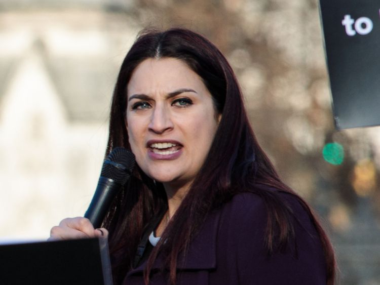 MARCH 26: British Labour Co-operative politician Luciana Berger addresses the crowd during a demonstration in Parliament Square against anti-Semitism in the Labour Party on March 26, 2018 in London, England. 
