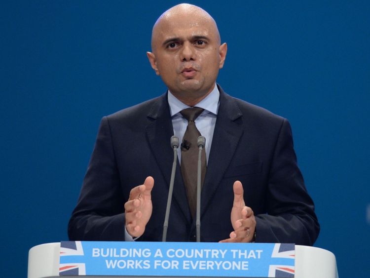 Communities Secretary Sajid Javid speaks at the Conservative Party Conference at the Manchester…
